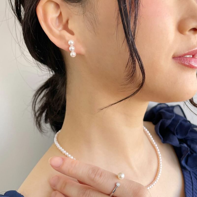 Carina あこや真珠 3粒ピアス 5.5-6.0mm K14WG/K18YG