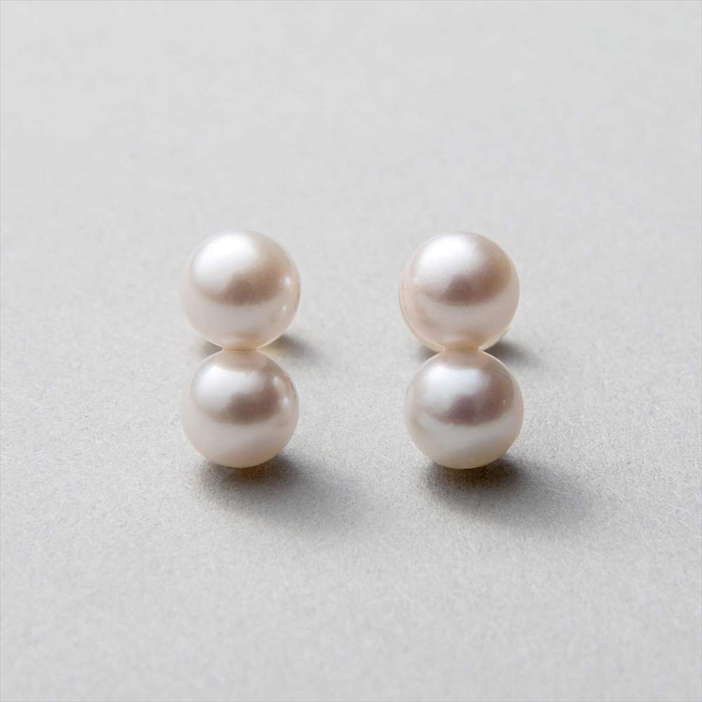 Carina あこや真珠 2粒ピアス5.5-6.0mm K14WG/K18YG | Pearl for Life 