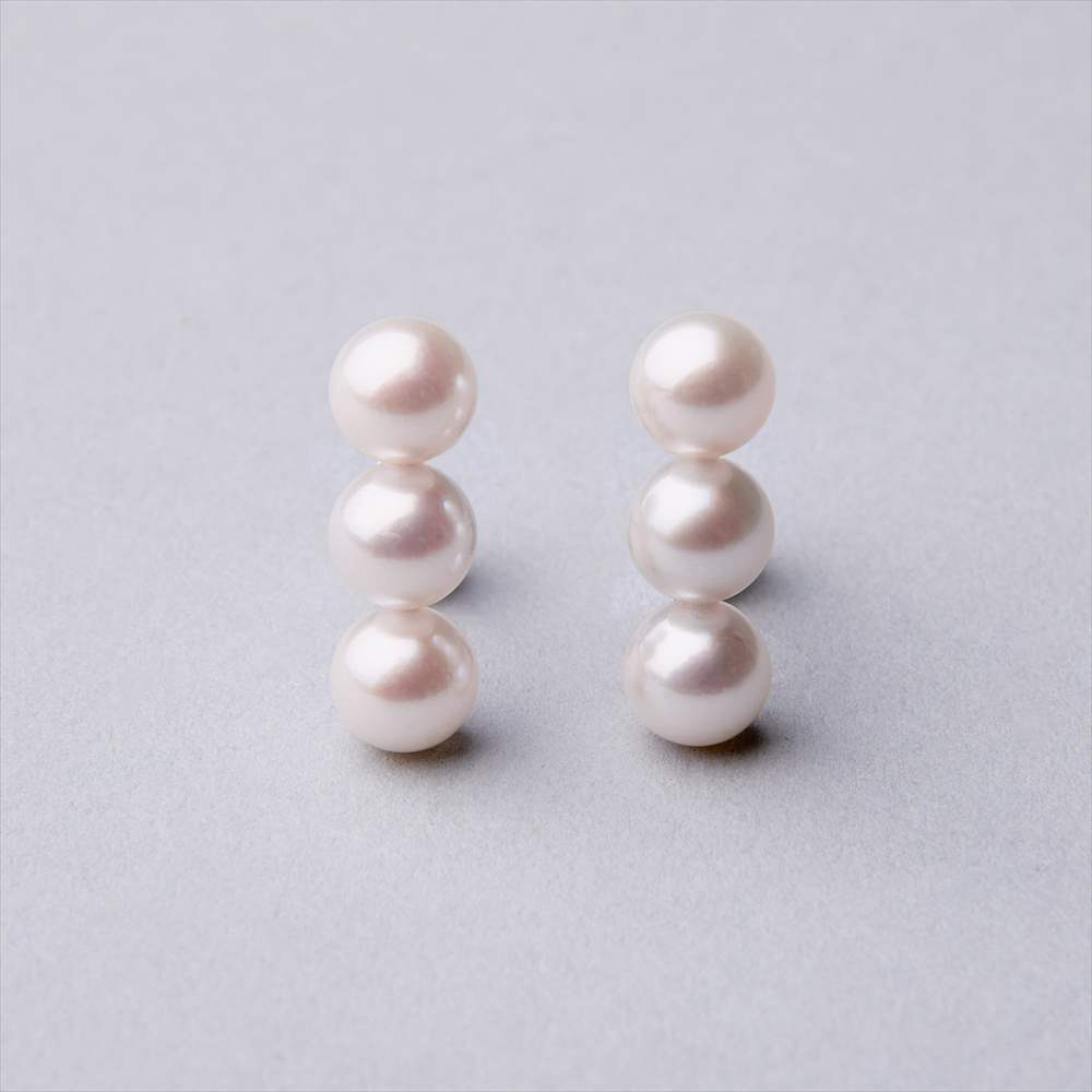 Carina あこや真珠 3粒ピアス5.5-6.0mm K14WG/K18YG | Pearl for Life 