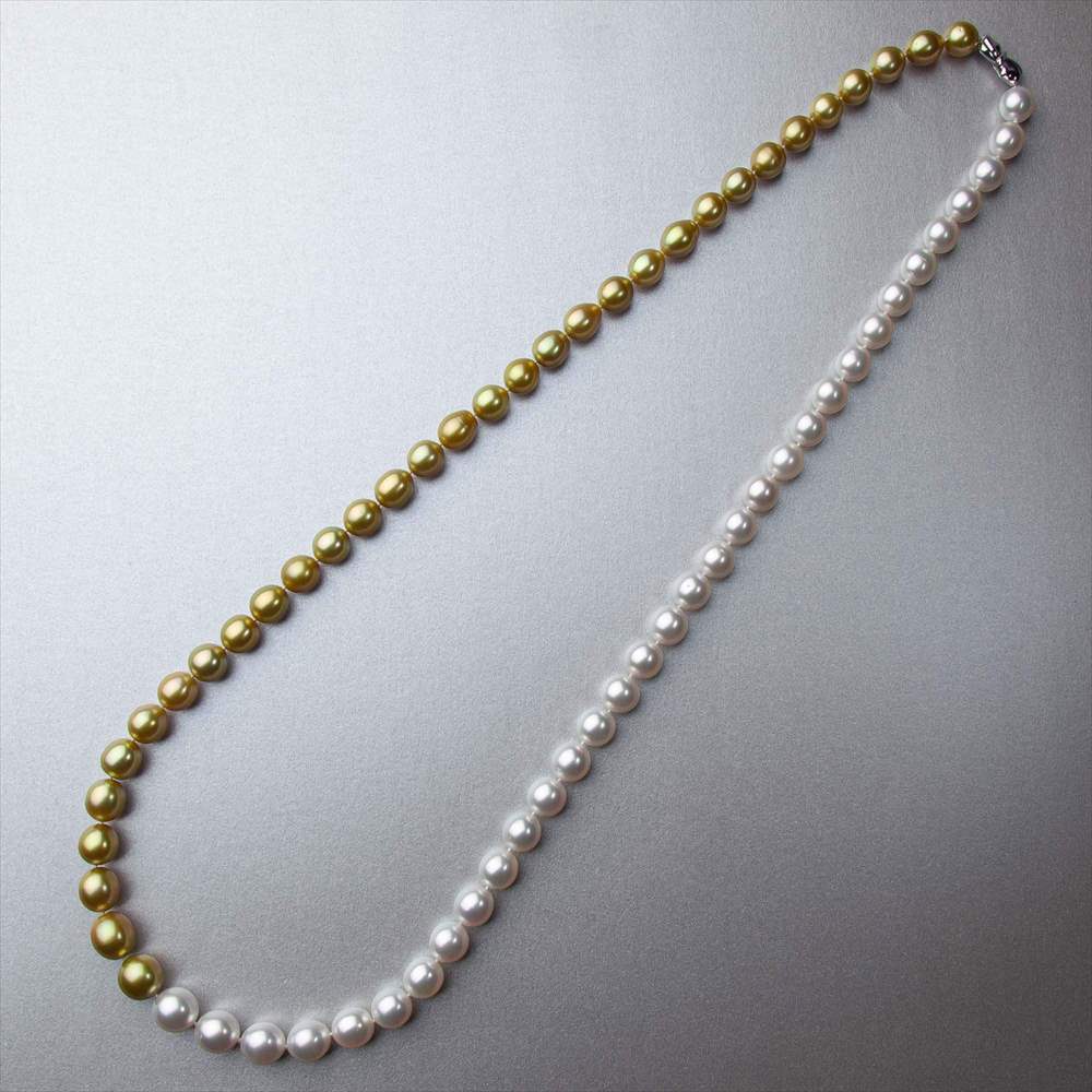 南洋真珠 ネックレス 8.1-10.9mm ゴールド オーロラムーンレインボー(照り最強) 南洋真珠ネックレス