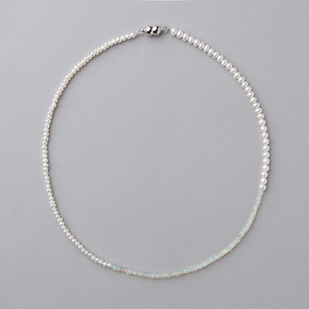 淡水真珠×アクアマリン ネックレス 2.5-3.2mm ハーフ | 淡水真珠ネックレス