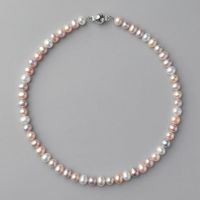 淡水真珠 パールネックレス マルチカラー系(ナチュラル) 7.5-8.0mm A～BB～C セミラウンド～セミポテト バラクラスプ (silver) [n2][人気 ロングセラー]（本真珠 ネックレス）（フォーマル パーティ 入学式）