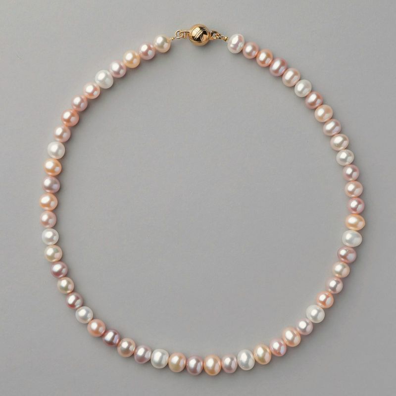 淡水真珠 パールネックレス マルチカラー系(ナチュラル) 7.5-8.0mm A～BB～C セミラウンド～セミポテト バラクラスプ (silver) [n2][人気 ロングセラー]（本真珠 ネックレス）（フォーマル パーティ 入学式）