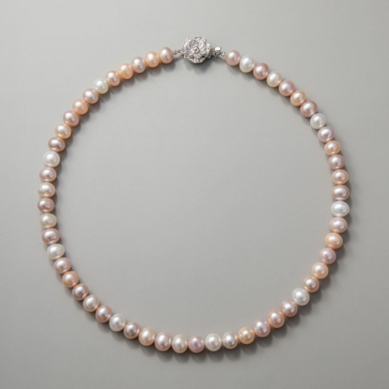 高級❗️パール 真珠 マルチカラーネックレス 約7.5mm前後 silver金具入学式