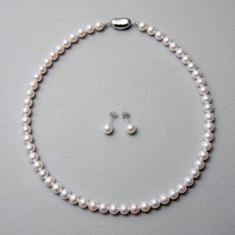 雑誌掲載◇《隣と差がつく》 あこや真珠 パールネックレス＆ピアス 2点セット 7.0-7.5mm  BBB～C  真珠ピアス イヤリング [n2][人気 ロングセラー]（真珠ネックレス パール アコヤ本真珠）（冠婚葬祭 フォーマル 入学式 卒業式 成人式）