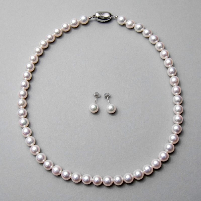 《隣と差がつく》 あこや真珠 パールネックレス＆ピアス 2点セット 8.0-8.5mm A～BBB～C  真珠ピアス イヤリング [n2][人気 ロングセラー]（真珠ネックレス パール アコヤ本真珠）（冠婚葬祭 フォーマル 入学式 卒業式 成人式）