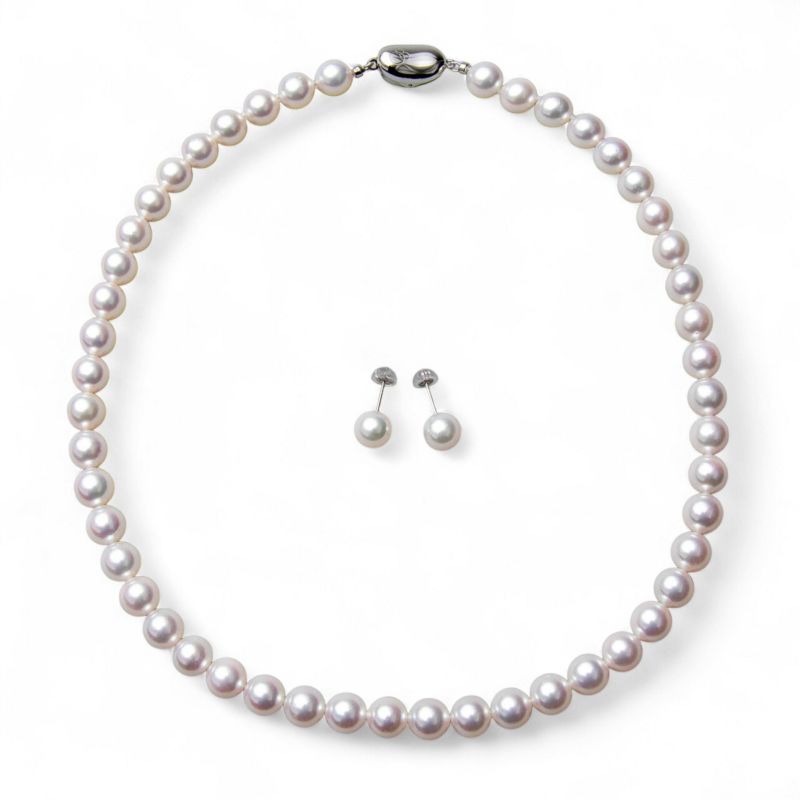 《隣と差がつく》 あこや真珠 パールネックレス＆ピアス 2点セット 8.0-8.5mm A～BBB～C  真珠ピアス イヤリング [n2][人気 ロングセラー]（真珠ネックレス パール アコヤ本真珠）（冠婚葬祭 フォーマル 入学式 卒業式 成人式）