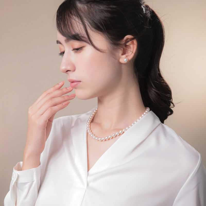 《隣と差がつく》 あこや真珠 パールネックレス＆ピアス 2点セット 8.0-8.5mm A～BBB～C  真珠ピアス イヤリング [n2][人気 ロングセラー]（真珠ネックレス パール アコヤ本真珠）（冠婚葬祭 フォーマル 入学式 卒業式 成人式）