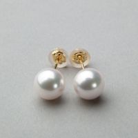 オーロラ花珠真珠 ピアス 7.5-8.0mm K18YG -TOP Quality- | 花珠