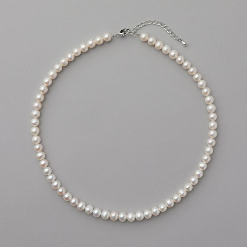 淡水真珠 パールネックレス ホワイト系 6.5-7.0mm BC ポテト バラクラスプ(silver) [n2][人気 ロングセラー] （本真珠 ネックレス）（冠婚葬祭 フォーマル 入学式 卒業式）