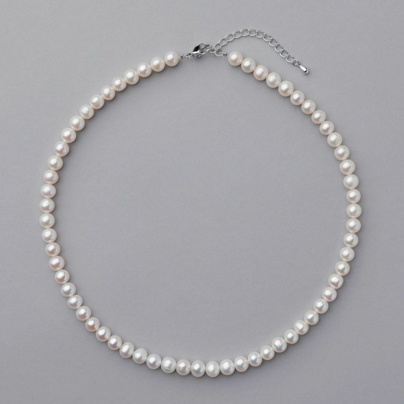 淡水真珠 パールネックレス ホワイト系 6.5-7.0mm BC ポテト バラクラスプ(silver) [n2][人気 ロングセラー] （本真珠 ネックレス）（冠婚葬祭 フォーマル 入学式 卒業式）