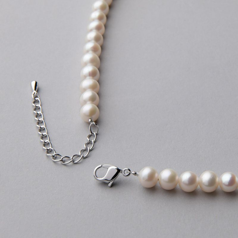 淡水真珠 パールネックレス ホワイト系 6.5-7.0mm BC ポテト バラクラスプ(silver) [n2][人気 ロングセラー] （本真珠 ネックレス）（冠婚葬祭 フォーマル 入学式 卒業式）