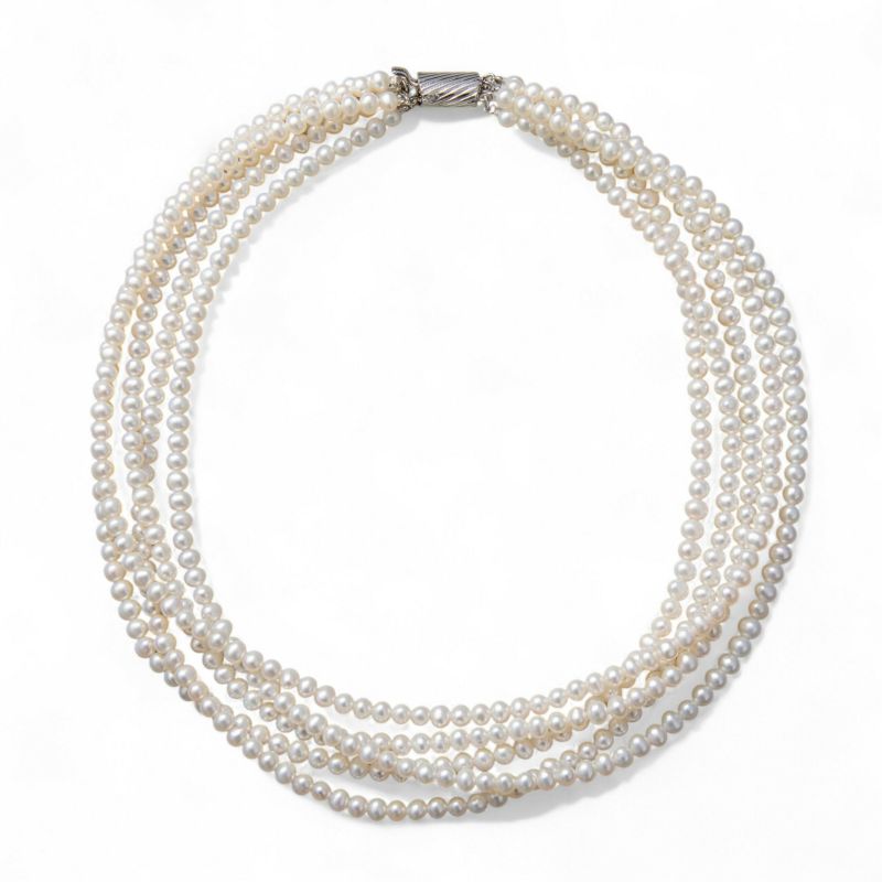 淡水真珠 5連 パールネックレス ホワイト系 4.5-5.0mm A～BB  ポテト 並列デザインクラスプ(silver) [n4]（パーティ フォーマル おしゃれ）（ベビーパール）6月誕生石