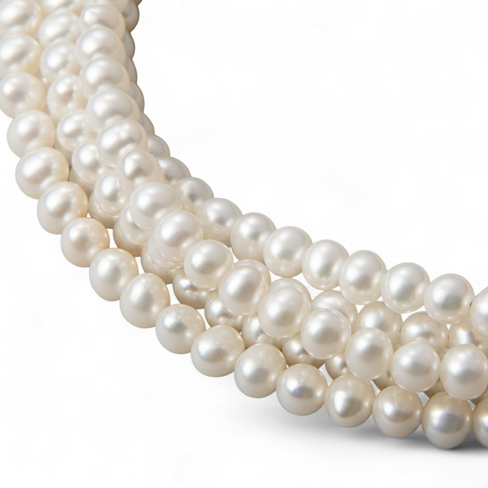 淡水真珠 5連 パールネックレス ホワイト系 4.5-5.0mm A～BB  ポテト 並列デザインクラスプ(silver) [n4]（パーティ フォーマル おしゃれ）（ベビーパール）6月誕生石