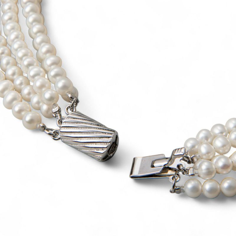 淡水真珠 5連 パールネックレス ホワイト系 4.5-5.0mm A～BB  ポテト 並列デザインクラスプ(silver) [n4]（パーティ フォーマル おしゃれ）（ベビーパール）6月誕生石