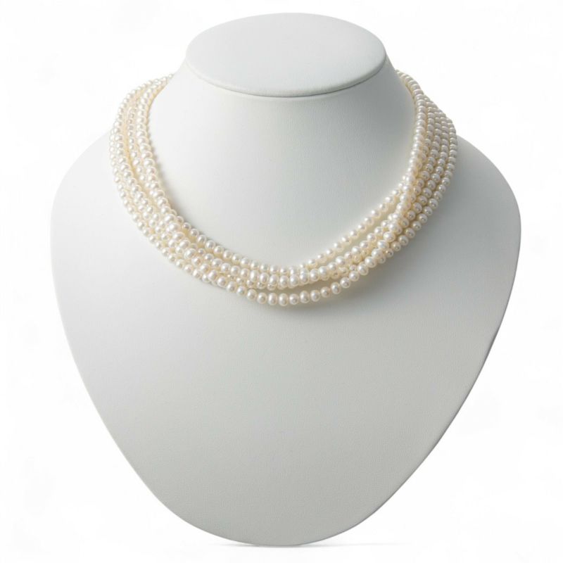 淡水真珠 5連 パールネックレス ホワイト系 4.5-5.0mm A～BB  ポテト 並列デザインクラスプ(silver) [n4]（パーティ フォーマル おしゃれ）（ベビーパール）6月誕生石