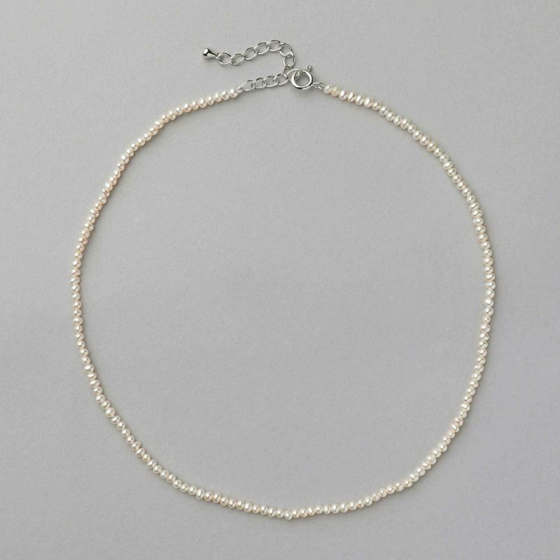 淡水真珠 パ－ルネックレス ホワイト系 2.5-3.0mm A～BB ポテト 引き輪(silver) [n3][人気 ロングセラー]（真珠 ネックレス）（ベビーパール）6月誕生石