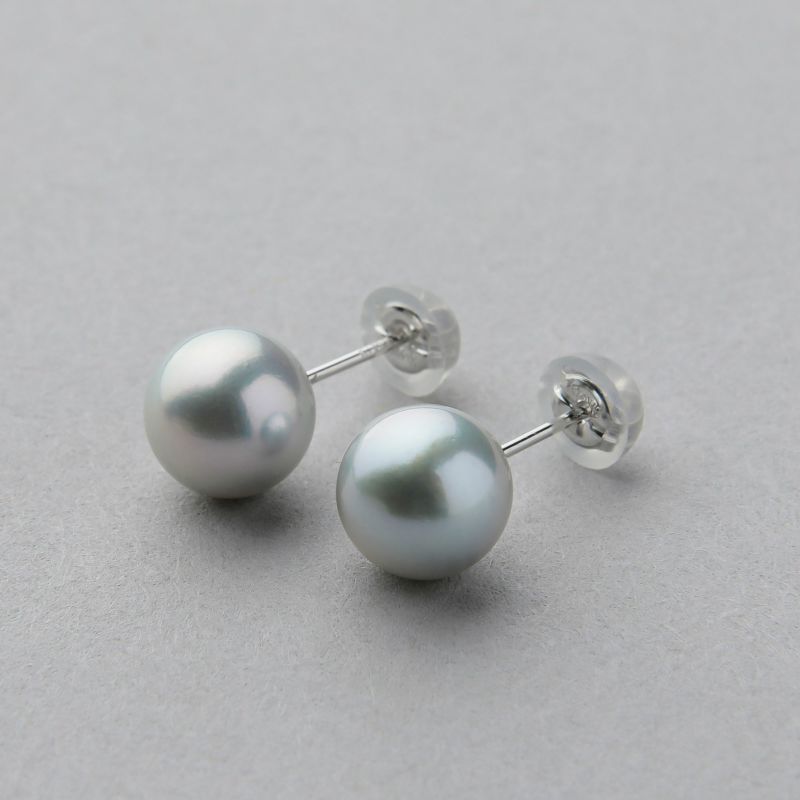 あこや黒真珠 パールピアス グレー系 8.0-8.5mm BBB K14WG ホワイトゴールド[n3][53-5050]（真珠 ピアス スタッド）（冠婚葬祭 フォーマル）
