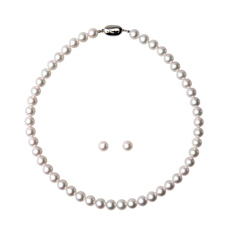 花珠真珠 ネックレス 2点セット 8.5-9.0mm ≪ハイクオリティ花珠≫ 高品質 AAA 花珠鑑別書付 パールネックレス パールピアス イヤリング