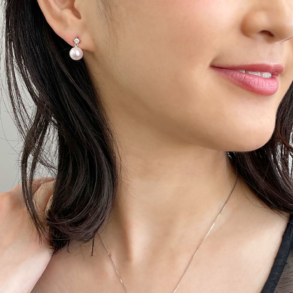 オーロラ花珠真珠 ピアス8.0-8.5mm K18WG -Premium- | 花珠真珠ピアス 