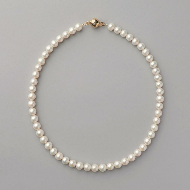 淡水真珠 パールネックレス ホワイト系 7.5-8.0mm BC ポテト バラクラスプ(silver) [n2] [人気 ロングセラー]（本真珠 ネックレス）（冠婚葬祭 フォーマル 入学式 卒業式 成人式）