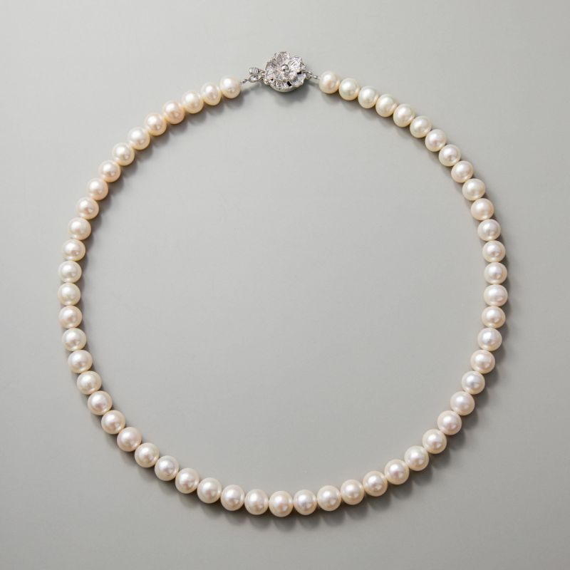 淡水真珠 パールネックレス ホワイト系 7.5-8.0mm BC ポテト バラクラスプ(silver) [n2] [人気 ロングセラー]（本真珠 ネックレス）（冠婚葬祭 フォーマル 入学式 卒業式 成人式）