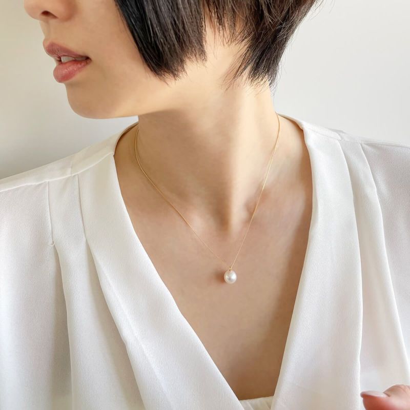 【初めての方におすすめ】あこや本真珠 一粒パールネックレス（チェーン付） ホワイト系 8.0-8.5mm BBB K18/K18WG プチペンダント【本店限定商品】[n3]