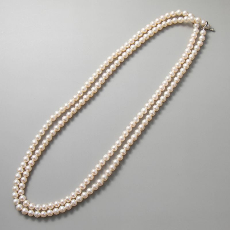 淡水真珠 ロングパールネックレス 120cm ホワイト系 6.5-7.0mm BB ポテト クリッカークラスプ(silver)[n3] [120cm ロング]（真珠 ネックレス）（フォーマル 普段使い おしゃれ）