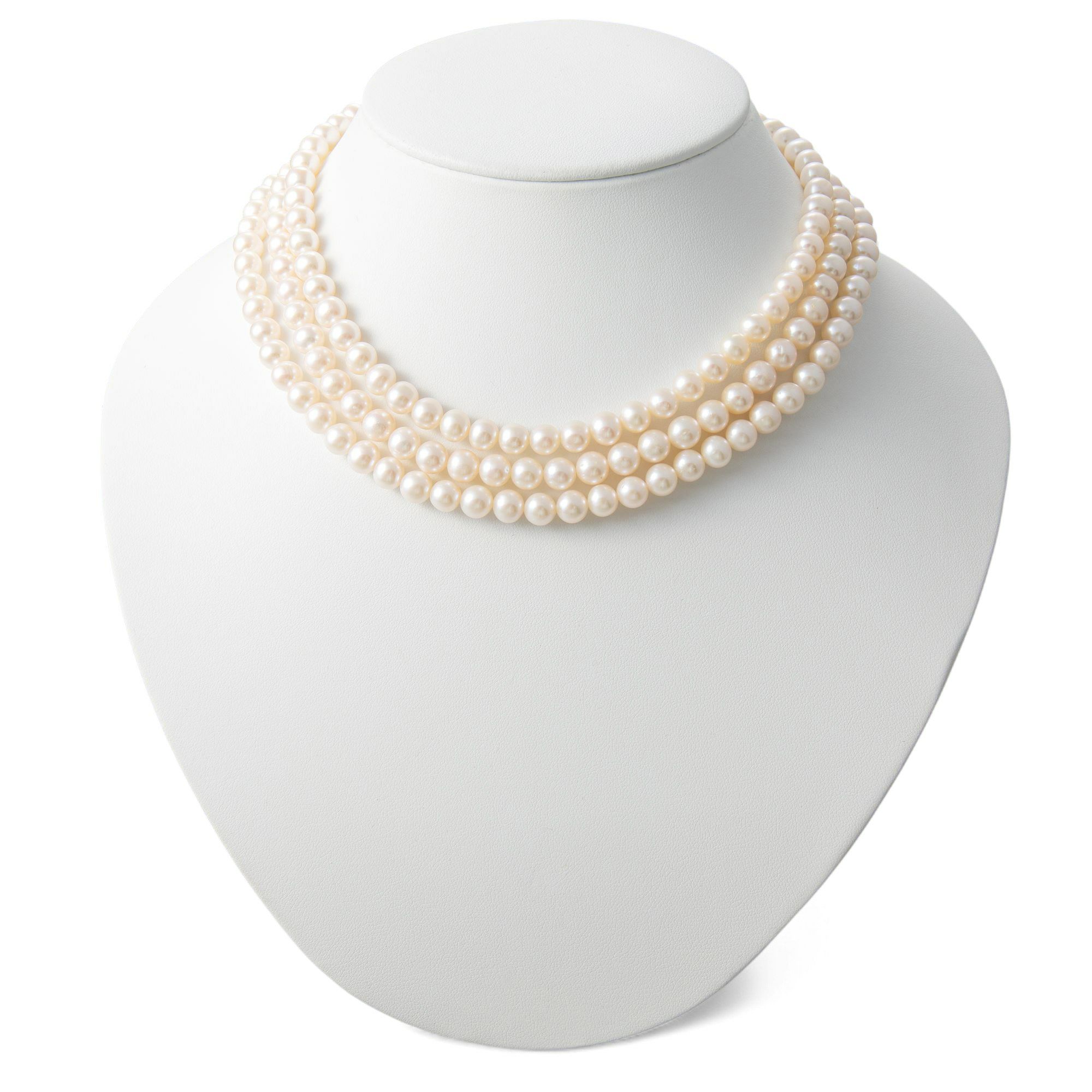 淡水真珠 ロングパールネックレス 120cm ホワイト系 6.5-7.0mm BB ポテト クリッカークラスプ(silver)[n3] [120cm ロング]（真珠 ネックレス）（フォーマル 普段使い おしゃれ）