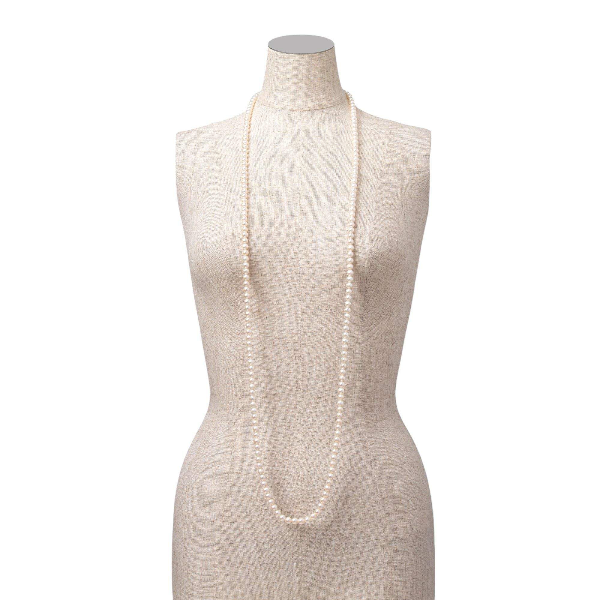 淡水真珠 ロングパールネックレス 120cm  6.5-7.0mm クリッカークラスプ