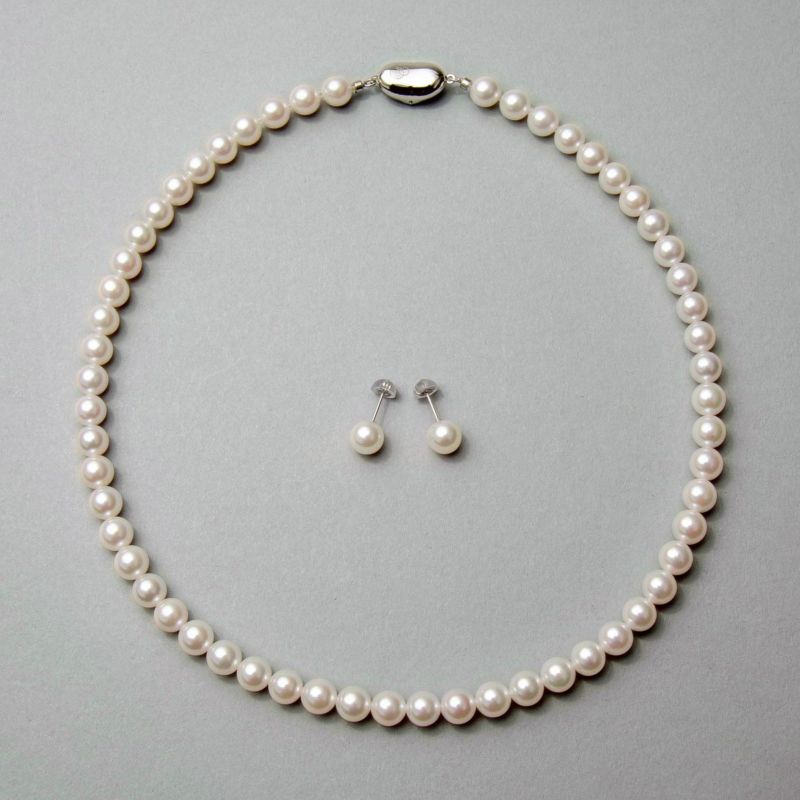 あこや真珠 ネックレス セット(ピアス/イヤリング付き) 7.0-7.5mm　B～CB～CB～C 《冠婚葬祭におすすめ》 本真珠 2点セット [n2][人気 ロングセラー]（パールネックレス 真珠ネックレス）（冠婚葬祭 フォーマル 入学式 卒業式 成人式）