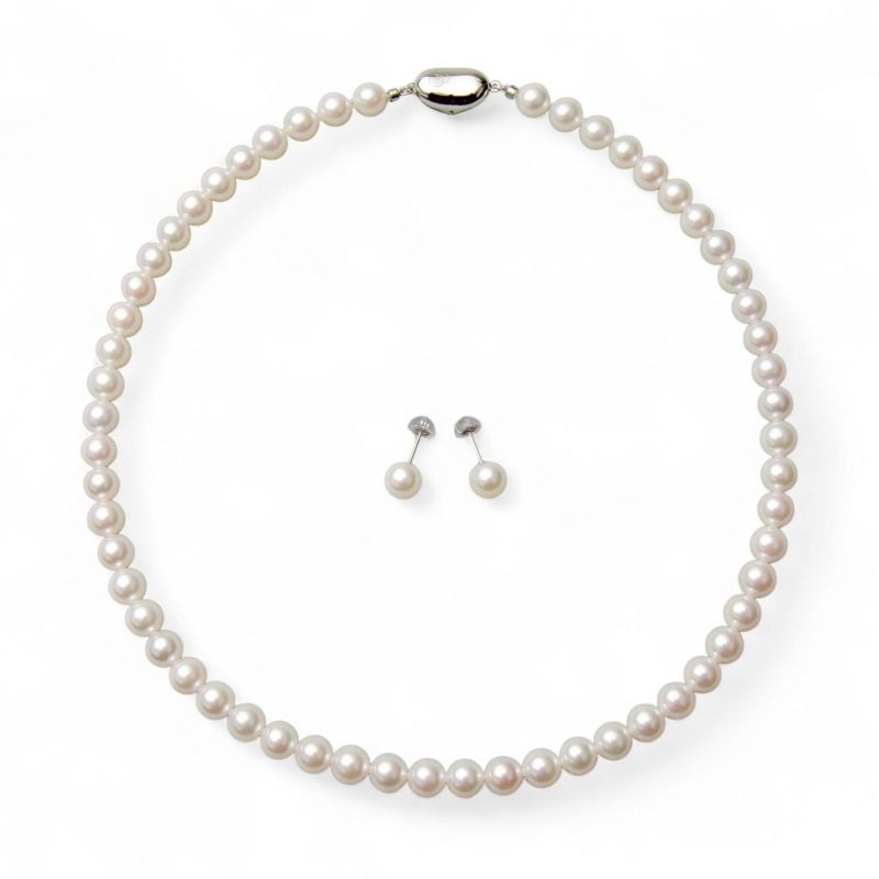 あこや真珠 ネックレス セット(ピアス/イヤリング付き) 7.0-7.5mm　B～CB～CB～C 《冠婚葬祭におすすめ》 本真珠 2点セット [n2][人気 ロングセラー]（パールネックレス 真珠ネックレス）（冠婚葬祭 フォーマル 入学式 卒業式 成人式）