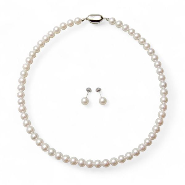 あこや真珠 ネックレス セット(ピアス/イヤリング付き) 7.0-7.5mm　B～CB～CB～C 《冠婚葬祭におすすめ》 本真珠 2点セット [n2][人気 ロングセラー]（パールネックレス 真珠ネックレス）（冠婚葬祭 フォーマル 入学式 卒業式 成人式）