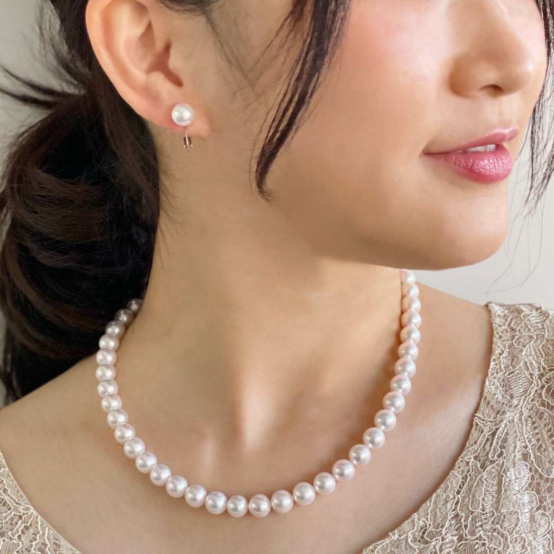 《隣と差がつく》 あこや真珠 パールネックレス＆ピアス 2点セット 8.5-9.0mm A～BBB～C  真珠ピアス イヤリング[n2][人気 ロングセラー]（真珠ネックレス パール アコヤ本真珠）（冠婚葬祭 フォーマル 入学式 卒業式 成人式）