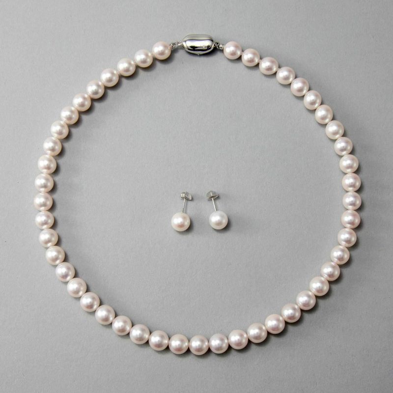 あこや真珠 ネックレス セット(ピアス/イヤリング付き) 8.5-9.0mm B～CB～CB～C 《冠婚葬祭におすすめ》 本真珠 2点セット[n2][人気 ロングセラー]（パールネックレス 真珠ネックレス）（冠婚葬祭 フォーマル 入学式 卒業式 成人式）