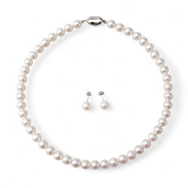 あこや真珠 ネックレス セット(ピアス/イヤリング付き) 8.5-9.0mm B～CB～CB～C 《冠婚葬祭におすすめ》 本真珠 2点セット[n2][人気 ロングセラー]（パールネックレス 真珠ネックレス）（冠婚葬祭 フォーマル 入学式 卒業式 成人式）