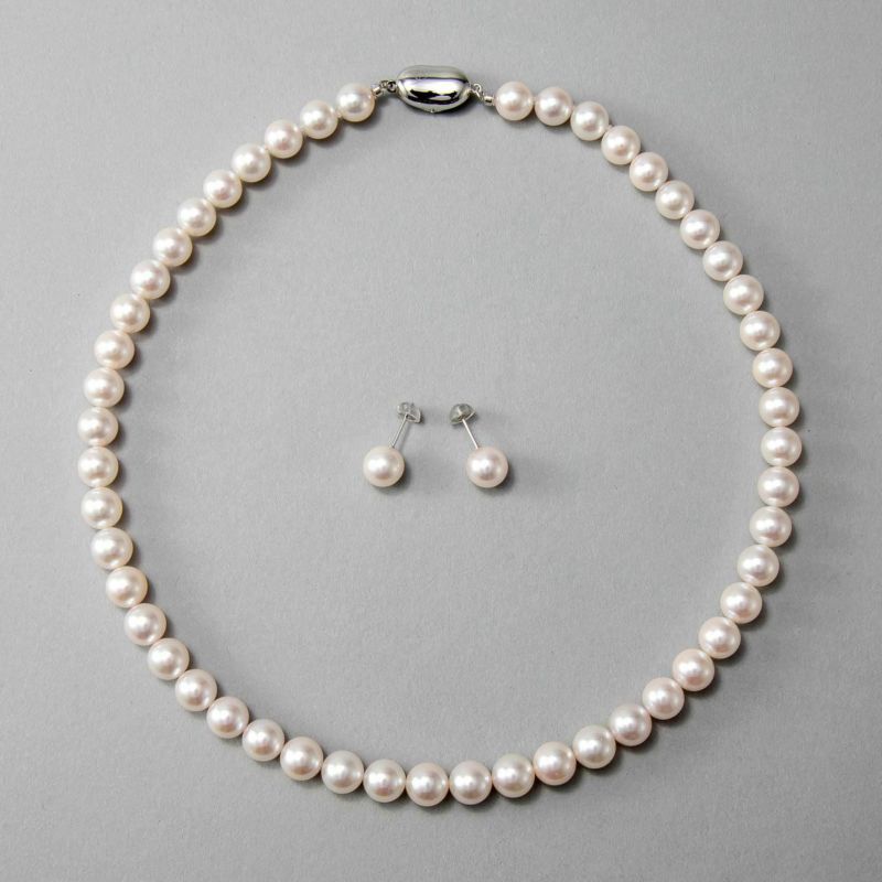あこや真珠 ネックレス セット(ピアス/イヤリング付き) 8.0-8.5mm　B～CB～CB～C 《冠婚葬祭におすすめ》 本真珠 2点セット[n2][当店人気No.1 ロングセラー]（パールネックレス 真珠ネックレス）（冠婚葬祭 フォーマル 入学式 卒業式 成人式）