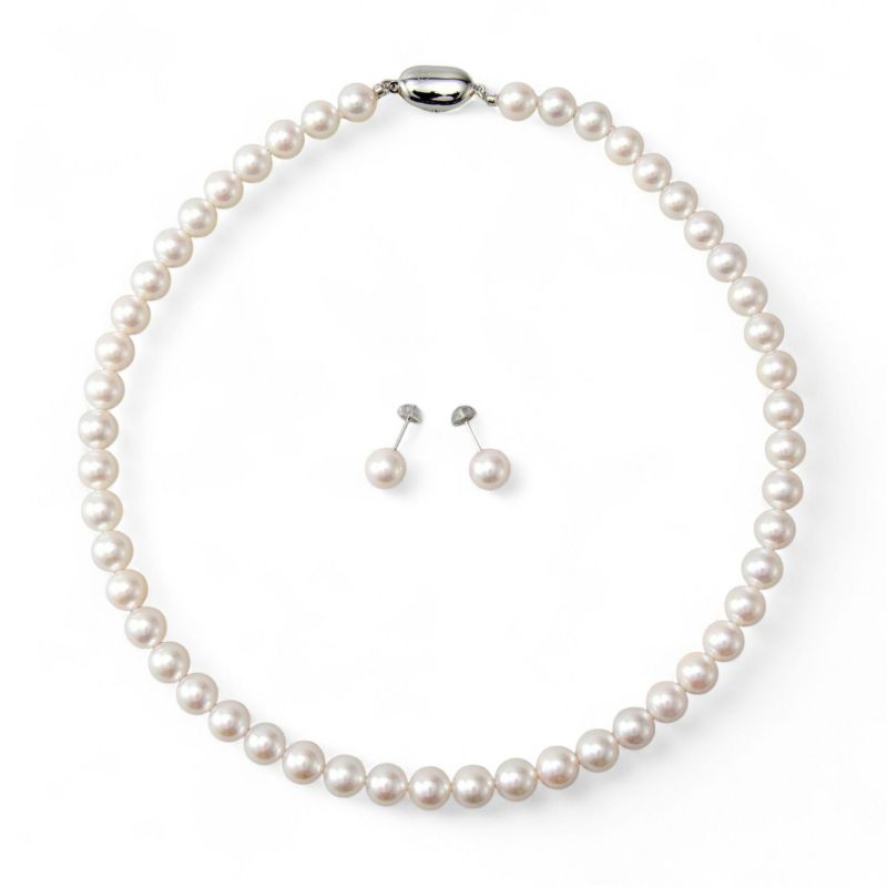 あこや真珠 ネックレス セット(ピアス/イヤリング付き) 8.0-8.5mm　B～CB～CB～C 《冠婚葬祭におすすめ》 本真珠 2点セット[n2][当店人気No.1 ロングセラー]（パールネックレス 真珠ネックレス）（冠婚葬祭 フォーマル 入学式 卒業式 成人式）
