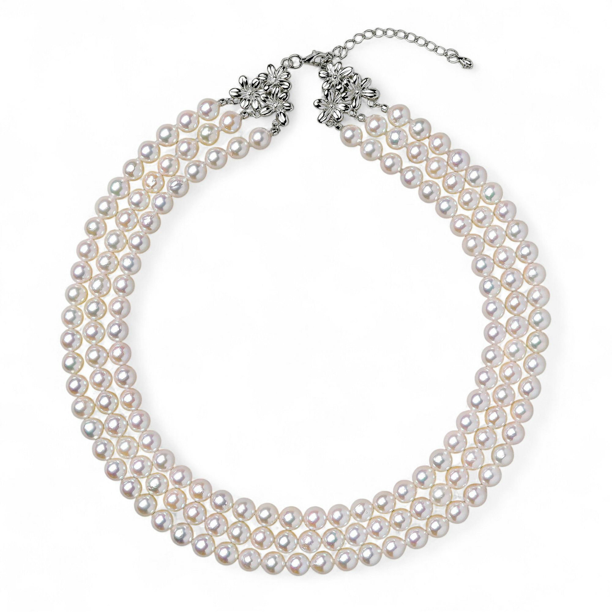 あこや真珠 3連ネックレス7.5-8.0mm