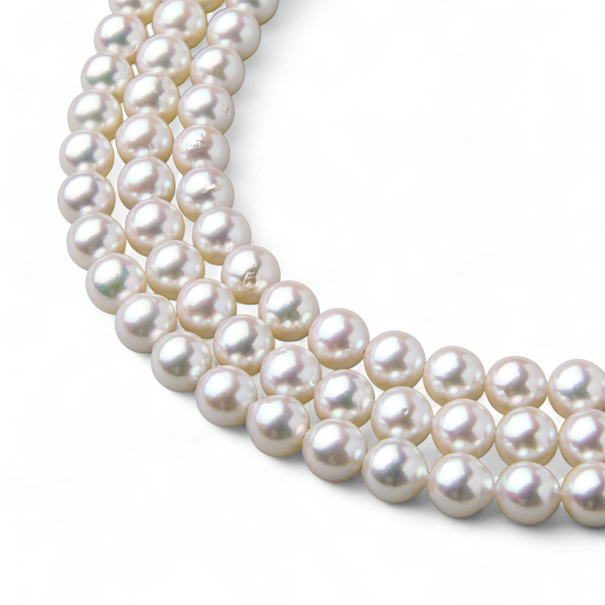 あこや真珠 3連ネックレス7.5-8.0mm