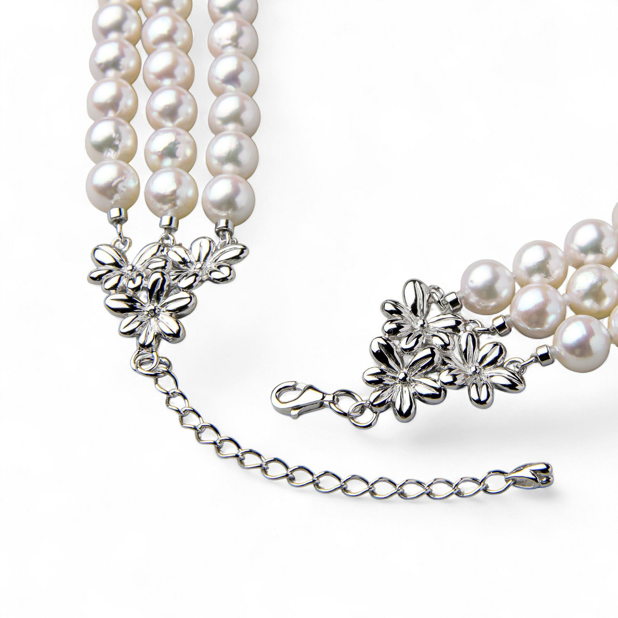 あこや真珠 3連ネックレス7.5-8.0mm