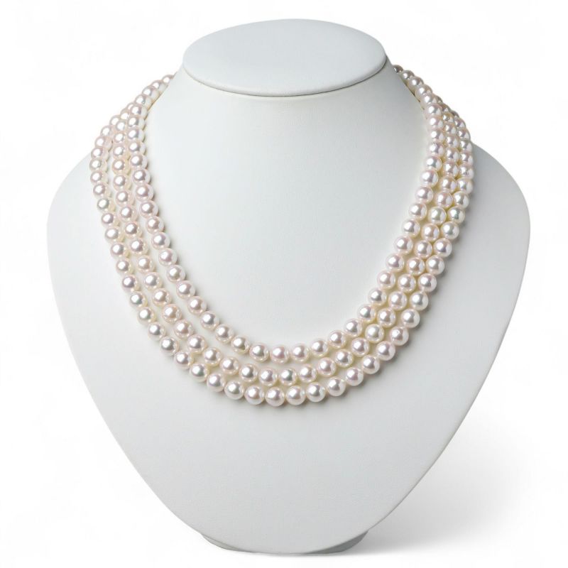 あこや真珠 3連ネックレス7.5-8.0mm