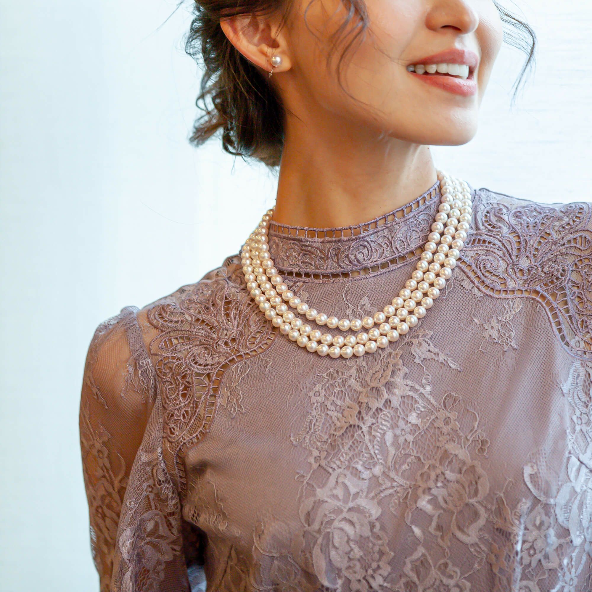 あこや真珠 3連ネックレス7.5-8.0mm | 7.0-8.0mm 