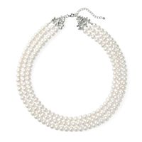淡水真珠 3連ネックレス ジャッキーパール風 ホワイト系 6.5-7.0mm B～CC ポテト アジャスタークラスプ(silver) [n3](真珠 ネックレス）（パーティ フォーマル おしゃれ）6月誕生石