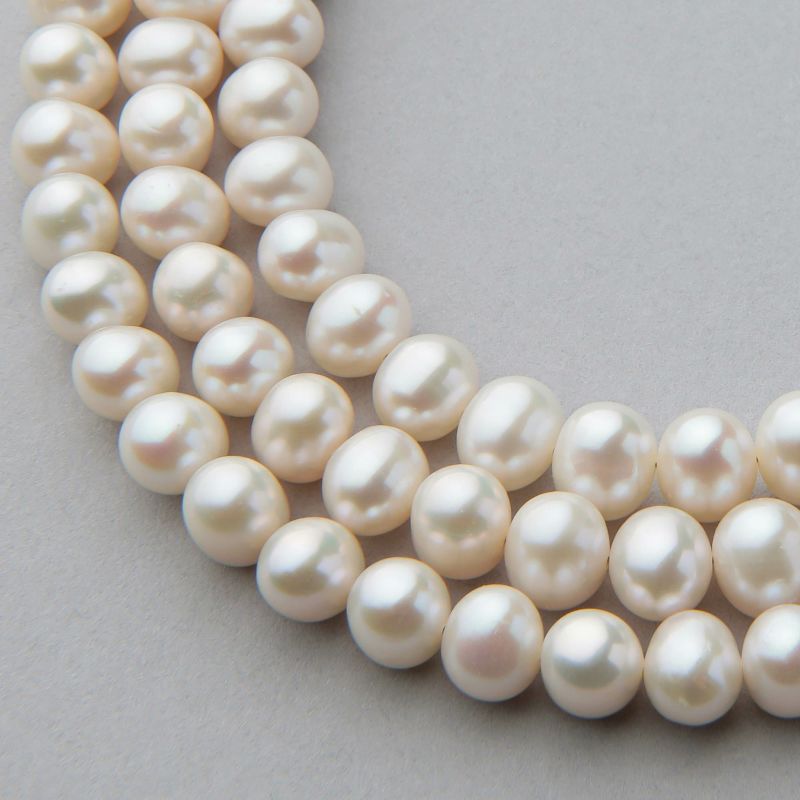 淡水真珠 3連ネックレス ジャッキーパール風 ホワイト系 6.5-7.0mm B～CC ポテト アジャスタークラスプ(silver) [n3](真珠 ネックレス）（パーティ フォーマル おしゃれ）6月誕生石