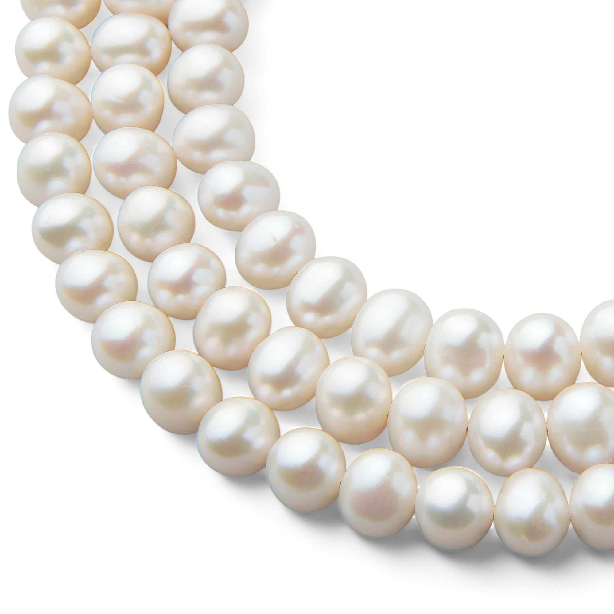 淡水真珠 3連ネックレス ジャッキーパール風 ホワイト系 6.5-7.0mm B～CC ポテト アジャスタークラスプ(silver) [n3](真珠 ネックレス）（パーティ フォーマル おしゃれ）6月誕生石