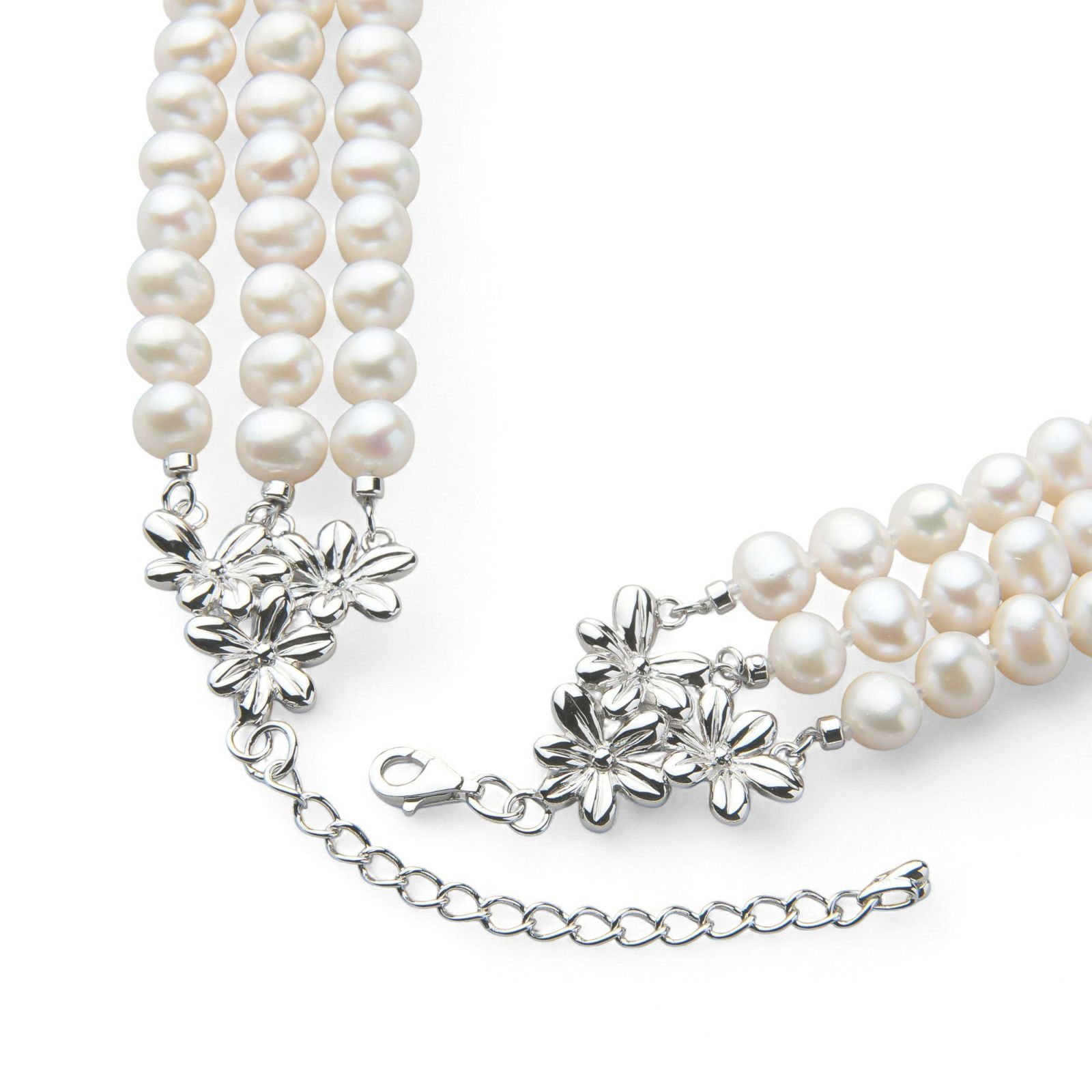 淡水真珠 3連ネックレス ジャッキーパール風 ホワイト系 6.5-7.0mm B～CC ポテト アジャスタークラスプ(silver) [n3](真珠 ネックレス）（パーティ フォーマル おしゃれ）6月誕生石