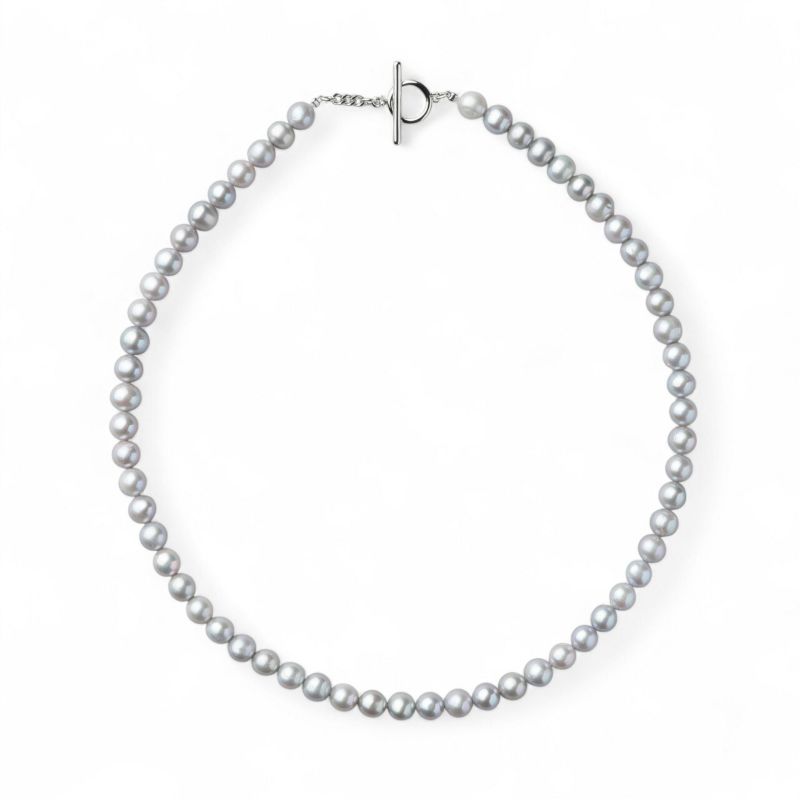 淡水真珠 ネックレス7.0-7.5mm　グレー
