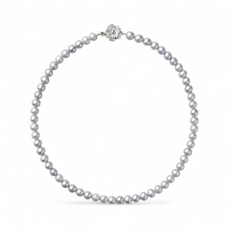 淡水真珠 ネックレス7.0-7.5mm　グレー