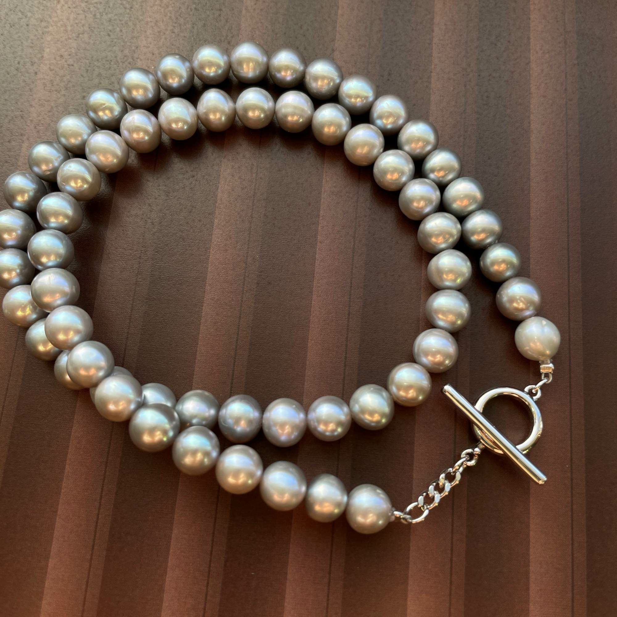 淡水真珠 ネックレス7.0-7.5mm　グレー